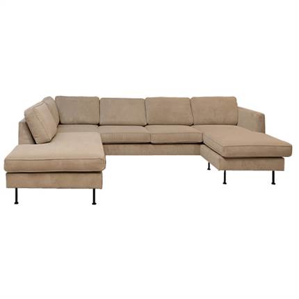 Thy sofa m. chaiselong og open-end - 305 x 210 cm. - beige fløjl